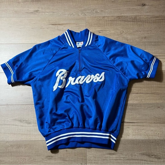 Majestic Other - Vintage Atlanta Braves Boys Large Blue White 1/4 Zip 80s MLB Baseball Jersey